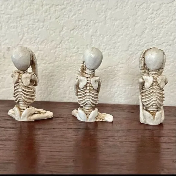 Hear no evil, see no evil, speak no evil skeleton figurine set of 3 - Picture 4 of 9